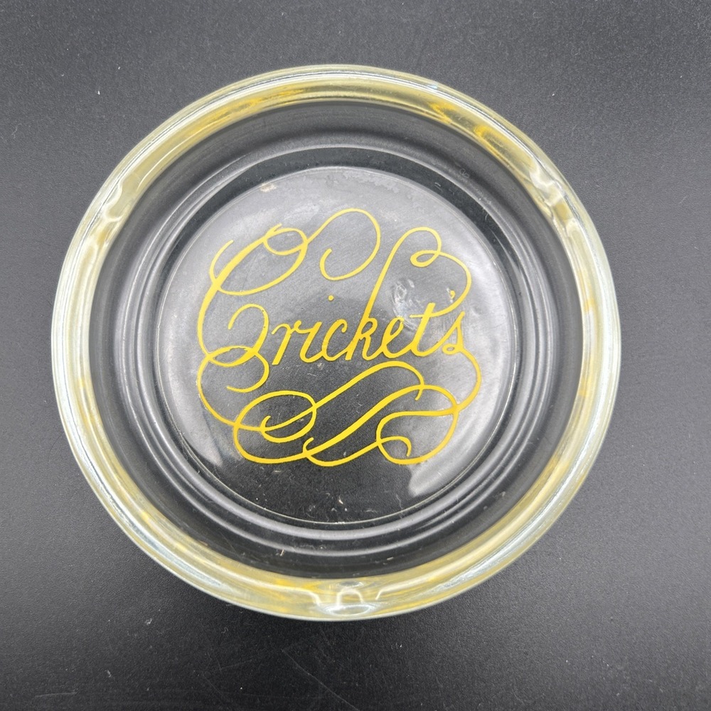 Vintage Ashtray Crickets Restaurant Small Glass Memorabilia
